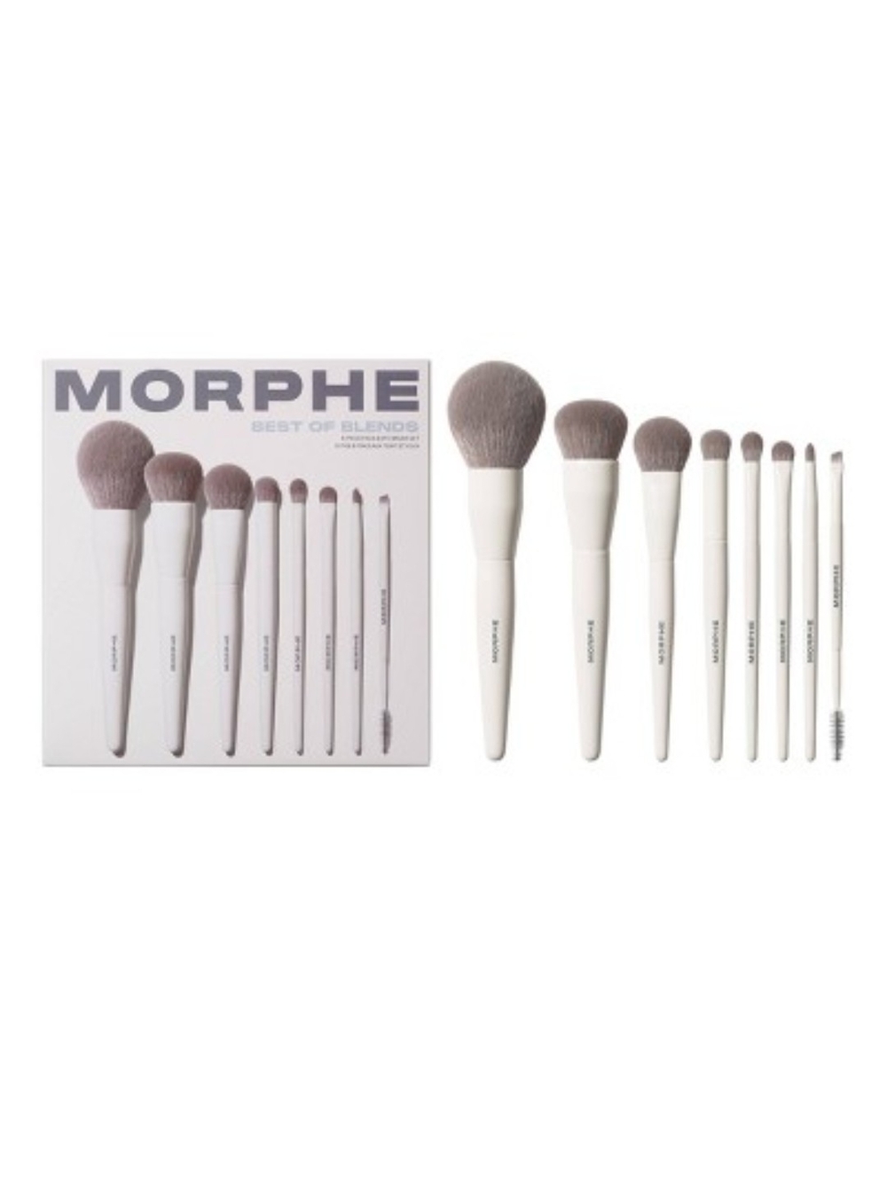 Morphe 11-Piece White Handle Makeup Brush Set with Soft Gray Bristles